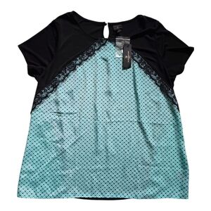 Worthington Black and Blue Lace Blouse Size 1Xl Beautiful Top Nwt